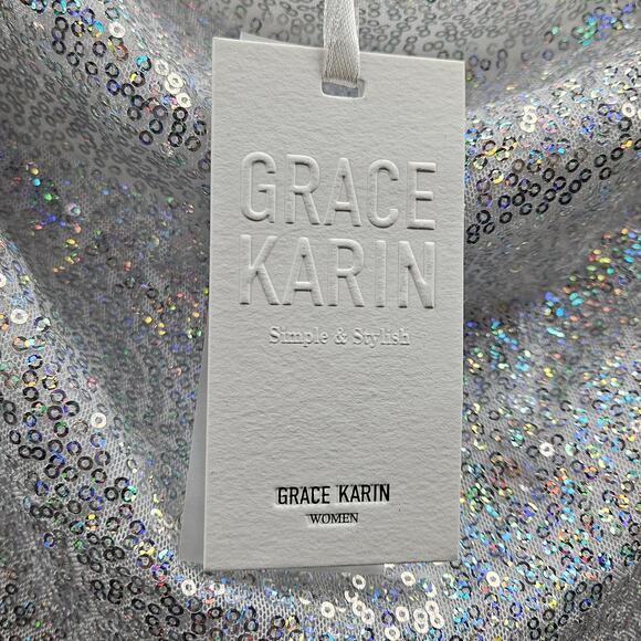 NWT Grace Karin Women L Sequin Cocktail Dress White Off Shoulder Party Occasion - Picture 4 of 8